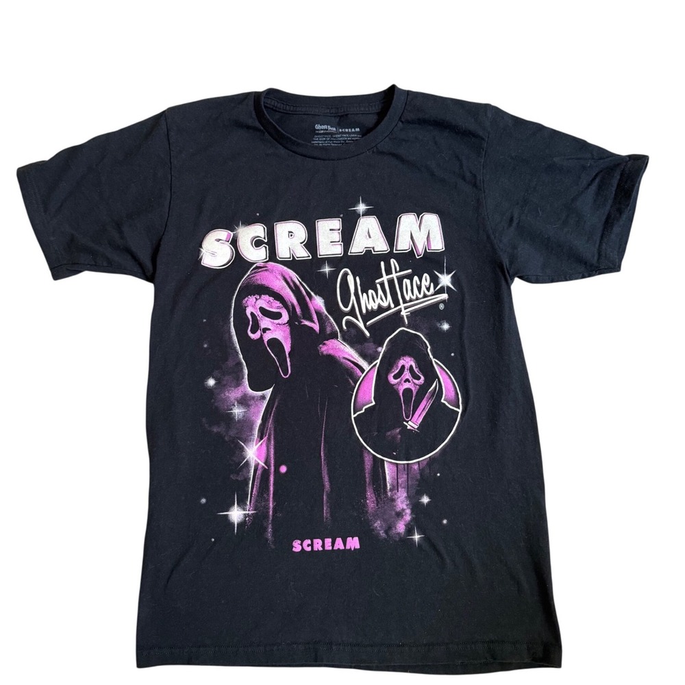Ghostface Scream Movie Graphic T-Shirt Black Pink Horror Slasher Mens Small S